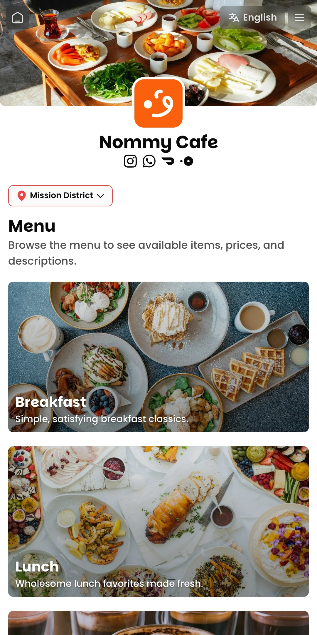 Preview of the Blaze Menu List page layout