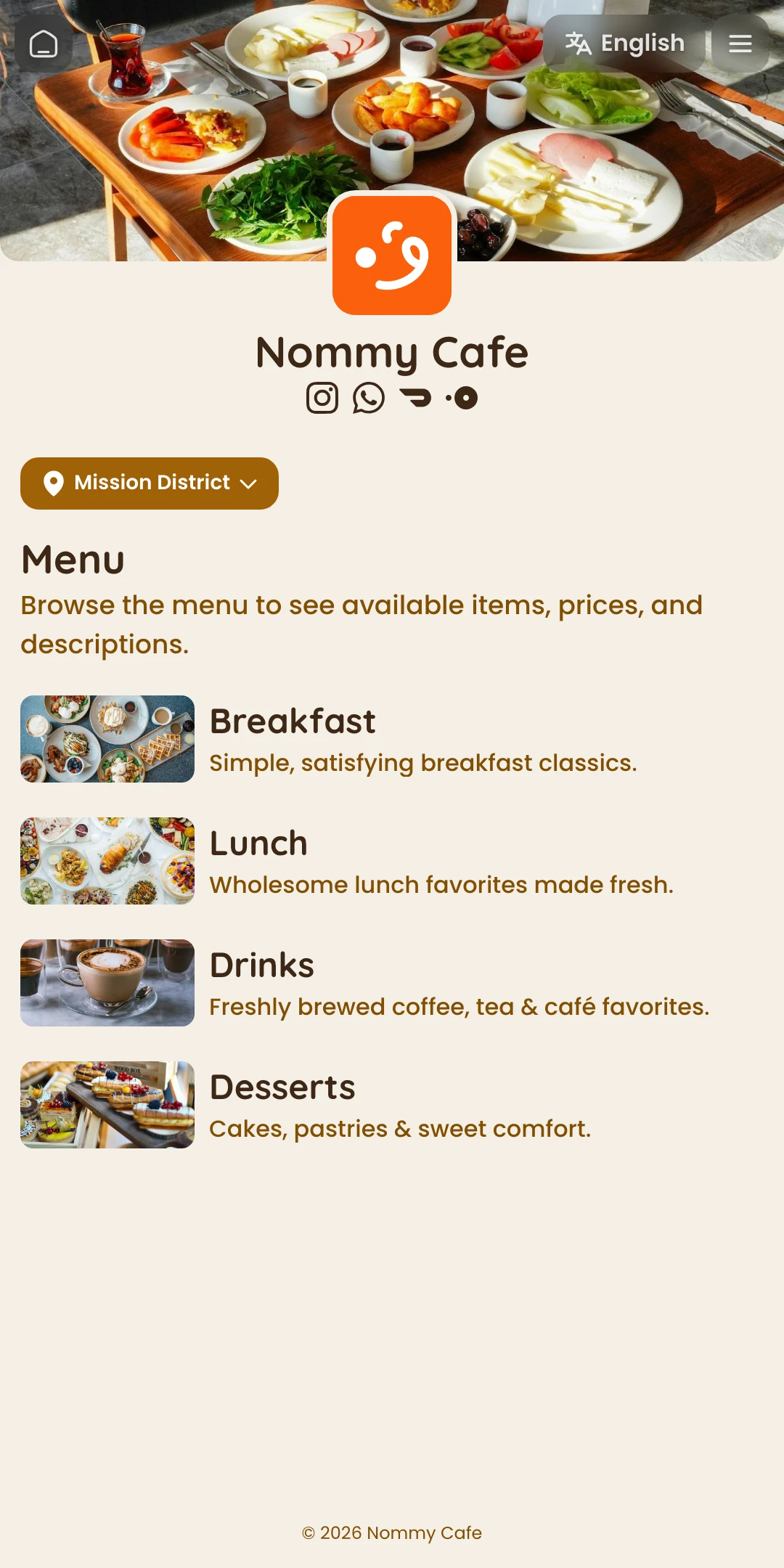 Preview of the Ember Menu List page layout
