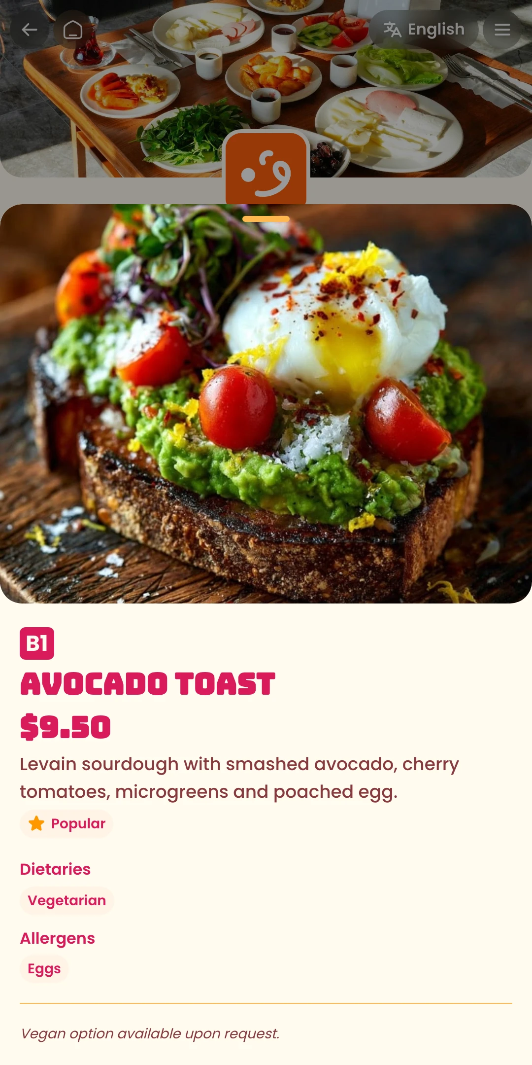 Preview of the Fiesta Menu Item page layout