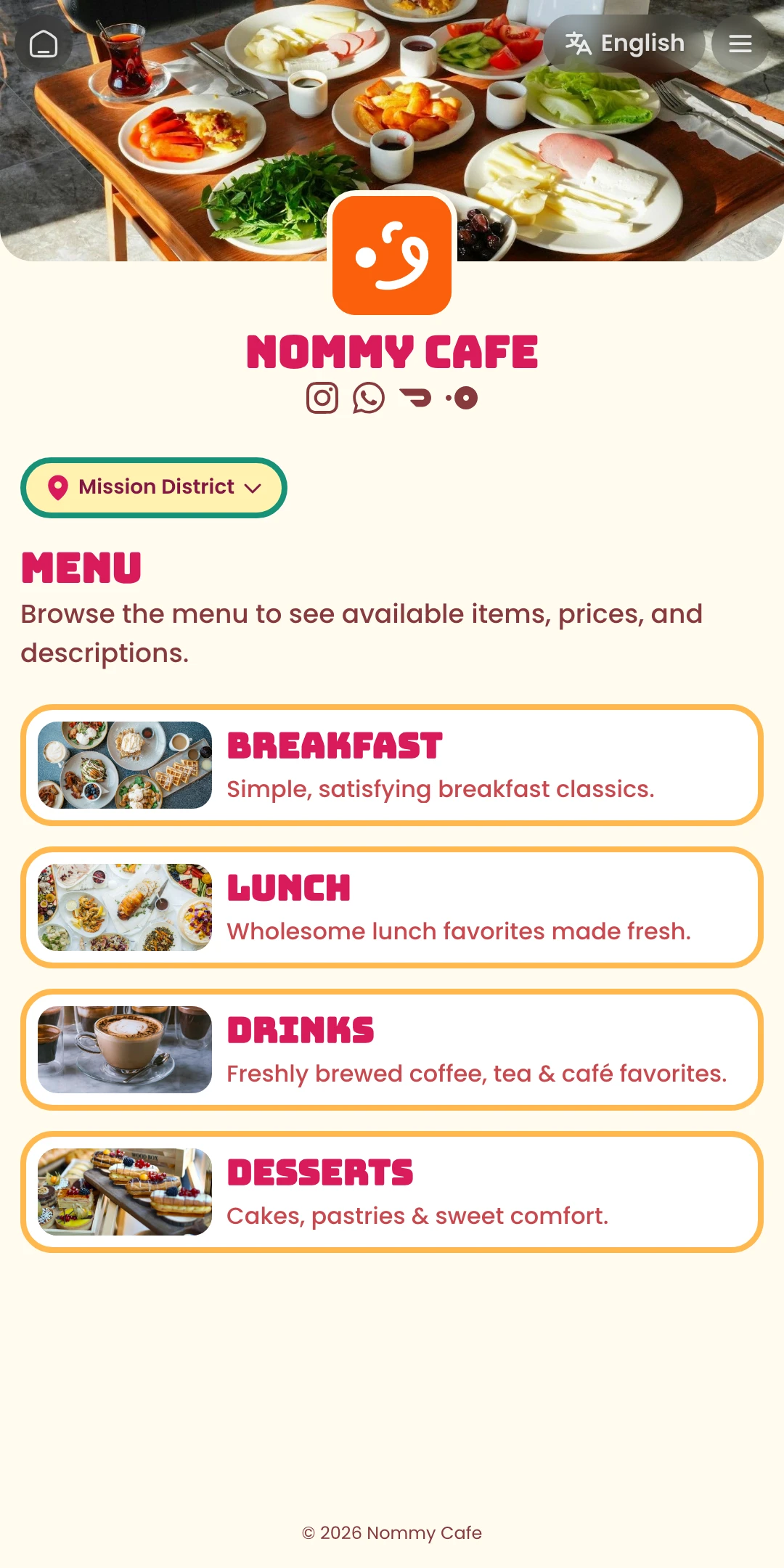 Preview of the Fiesta Menu List page layout