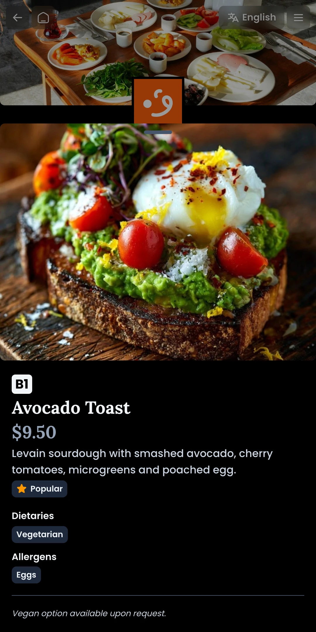 Preview of the Midnight Menu Item page layout
