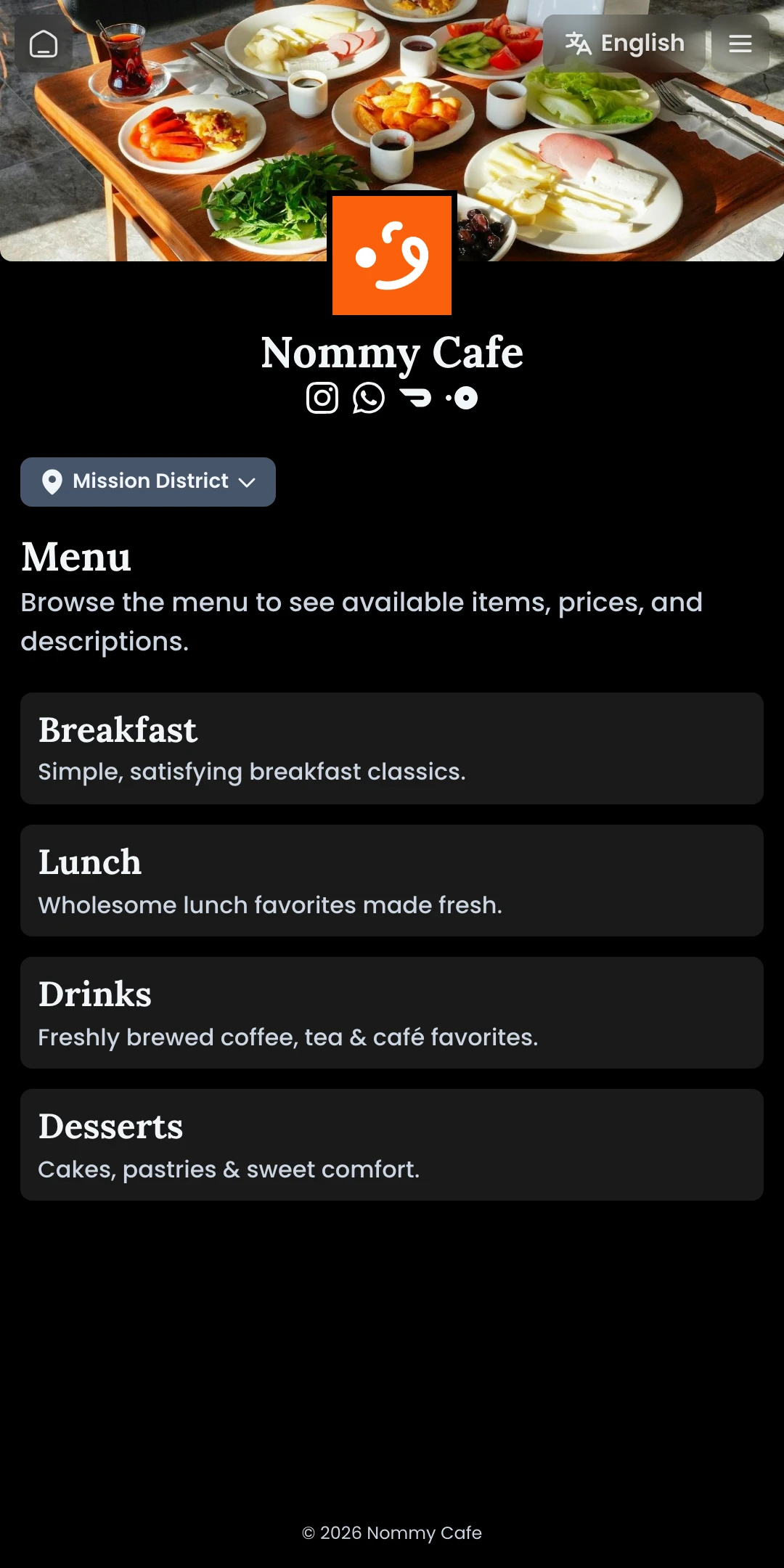 Preview of the Midnight Menu List page layout
