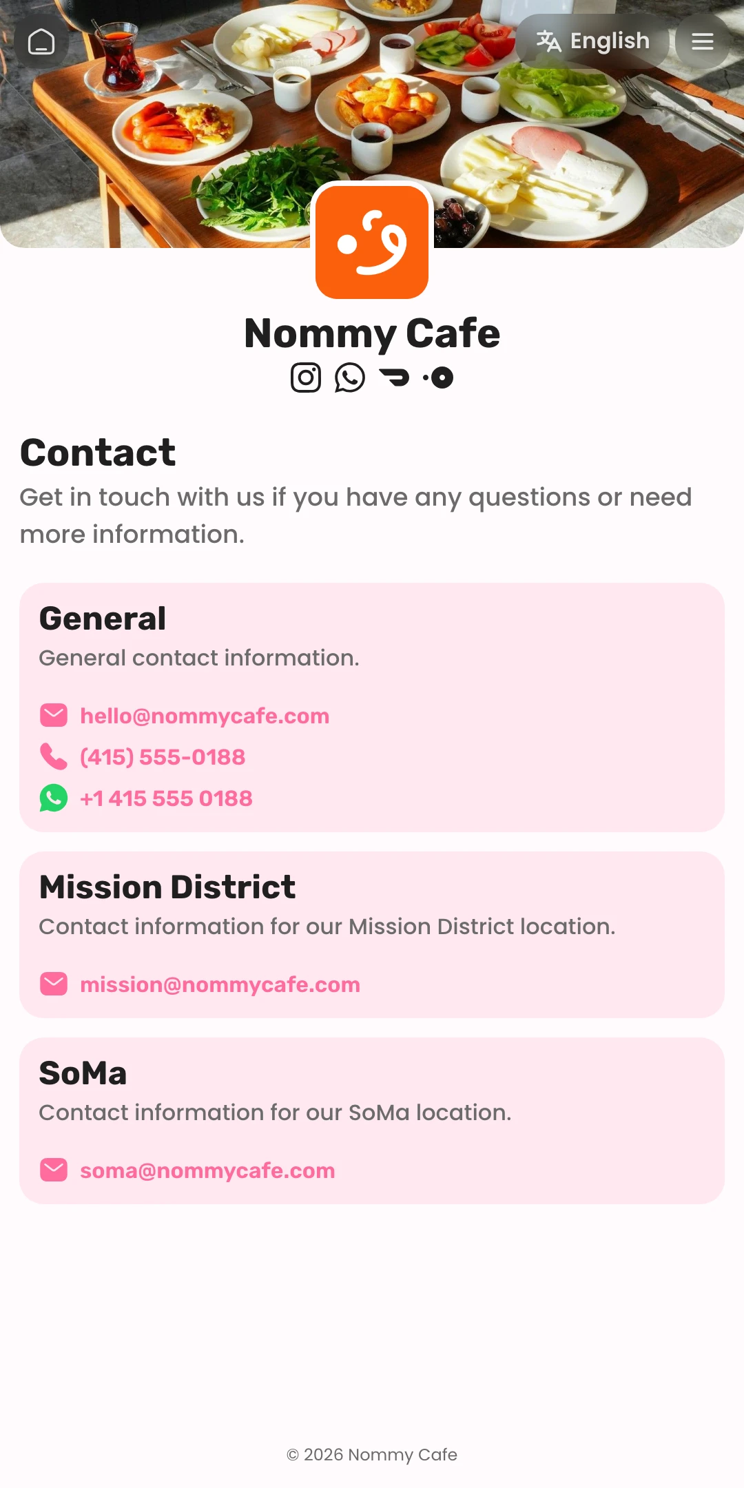 Preview of the Mochi Contact page layout