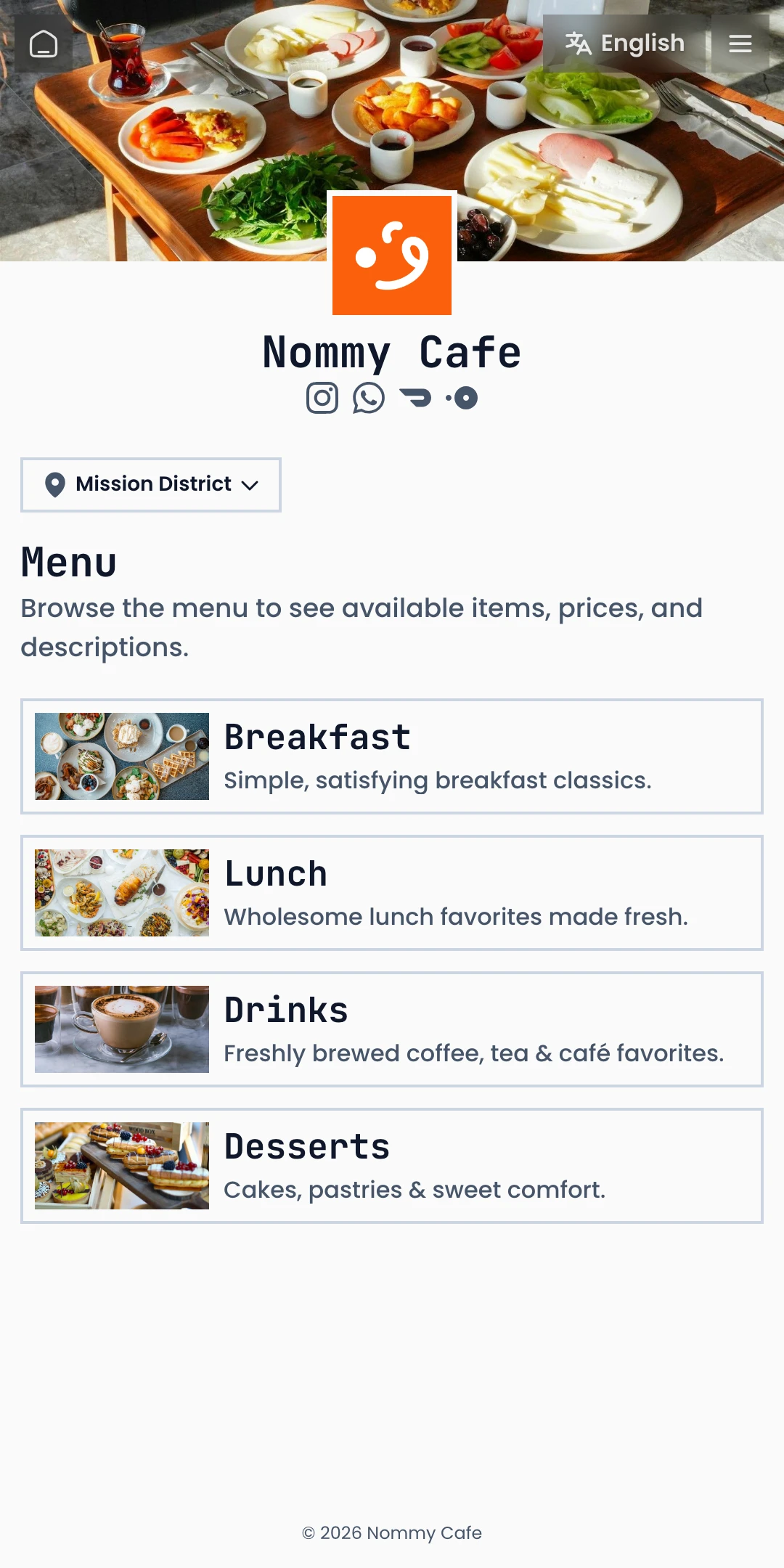 Preview of the Mono Menu List page layout