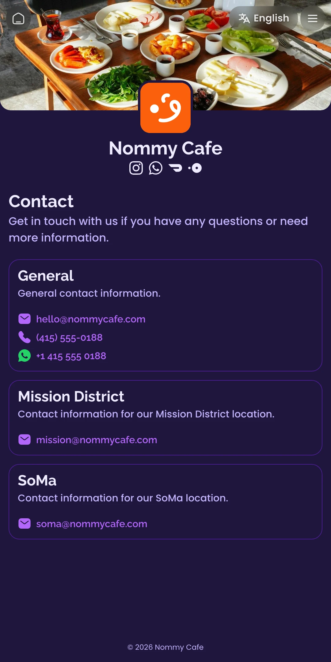 Preview of the Muse Contact page layout