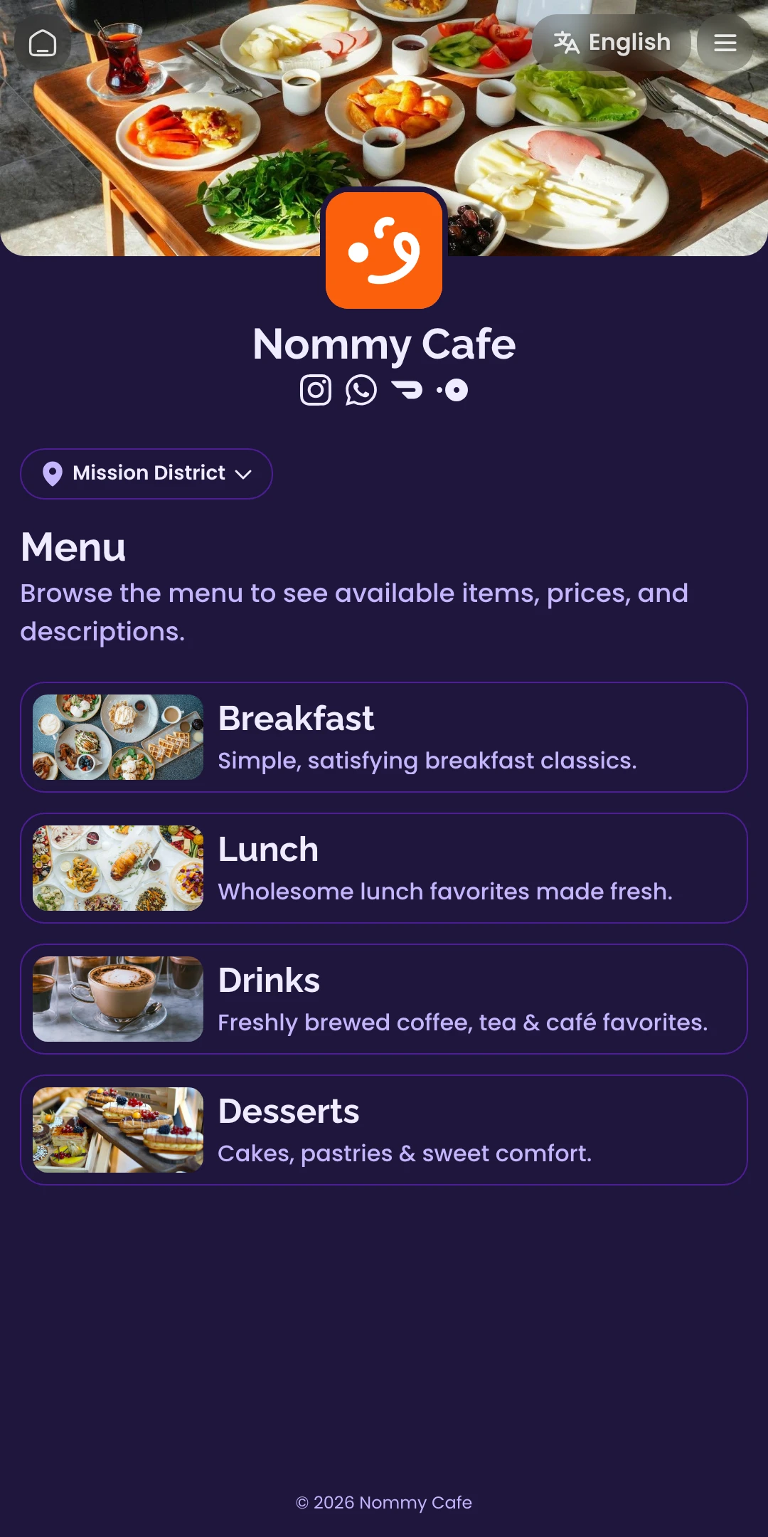 Preview of the Muse Menu List page layout