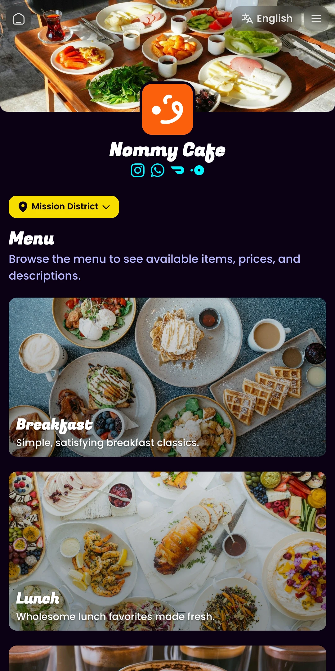 Preview of the Neon Menu List page layout