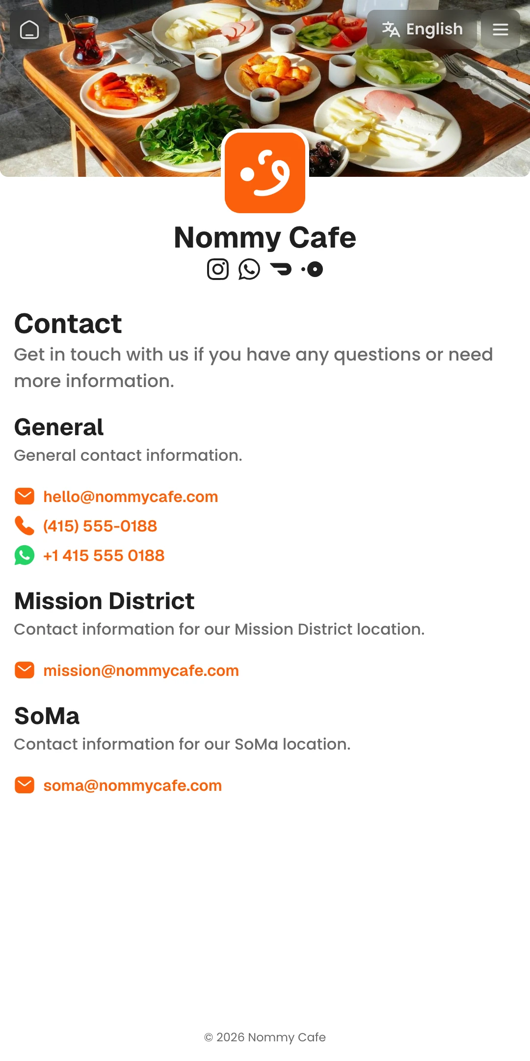 Preview of the Nommy Contact page layout