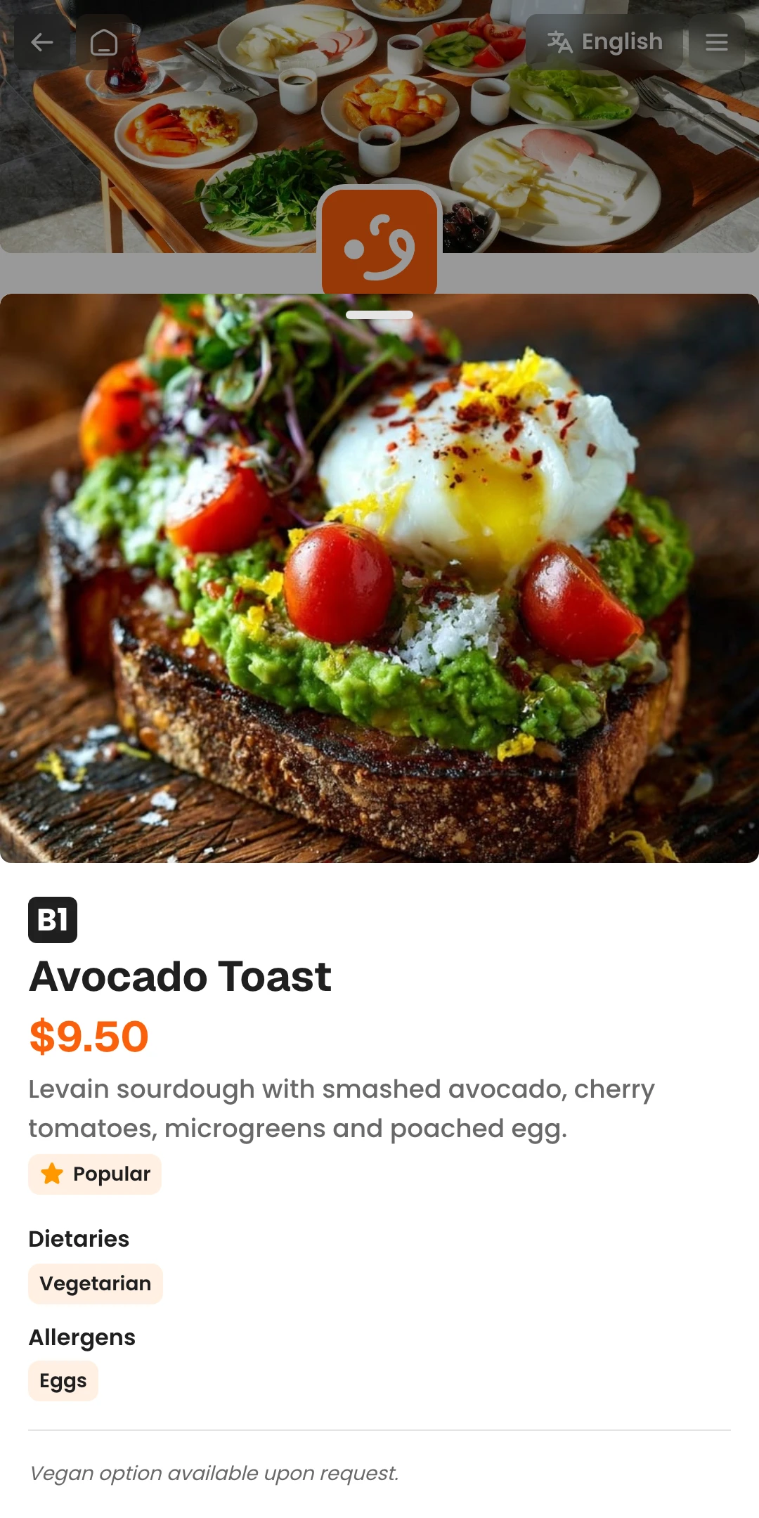 Preview of the Nommy Menu Item page layout