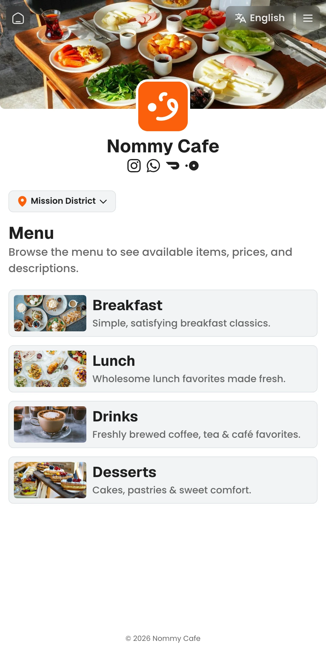 Preview of the Nommy Menu List page layout