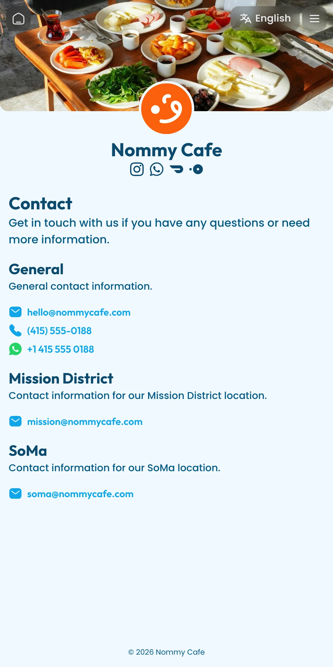 Preview of the Ocean Contact page layout