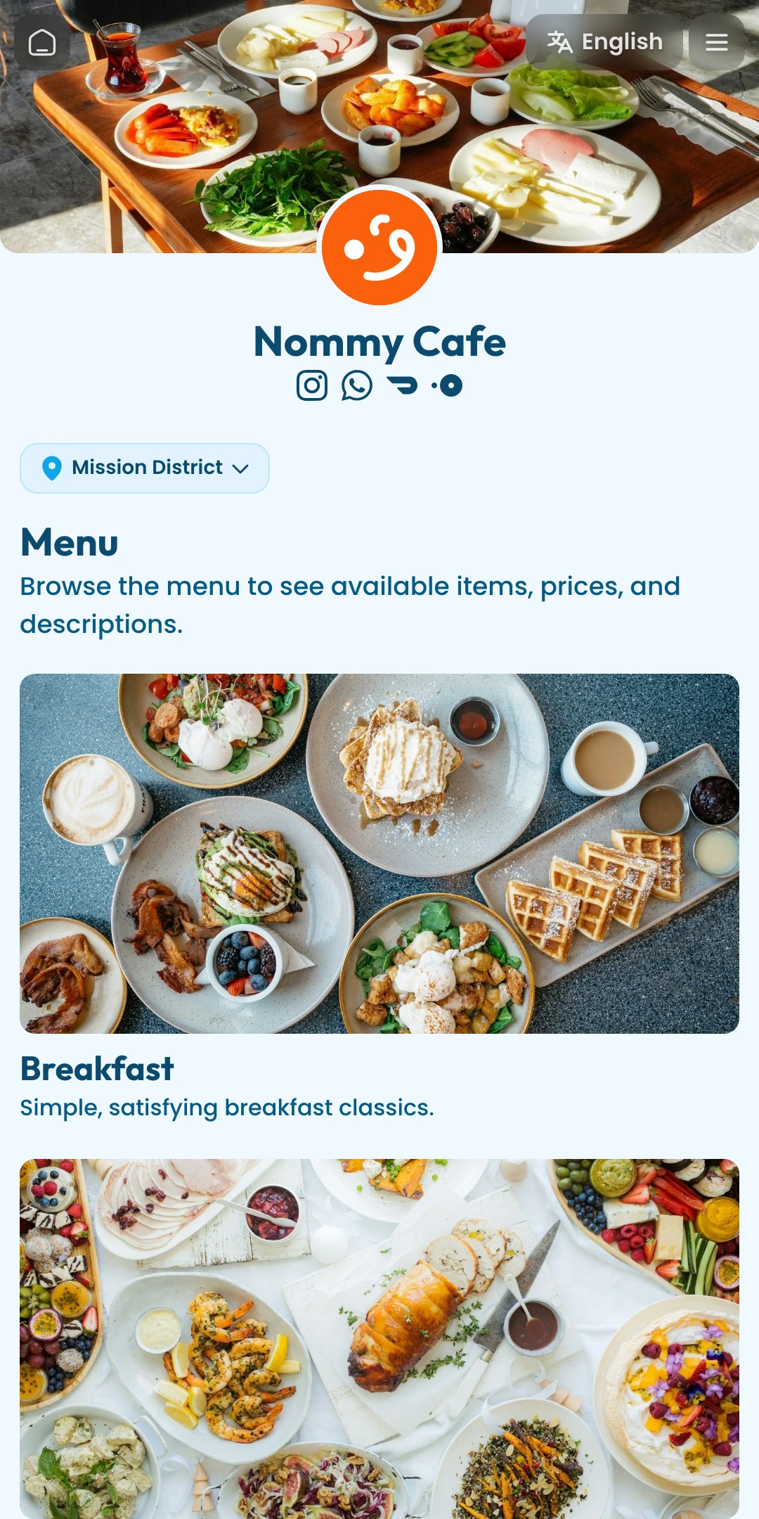 Preview of the Ocean Menu List page layout
