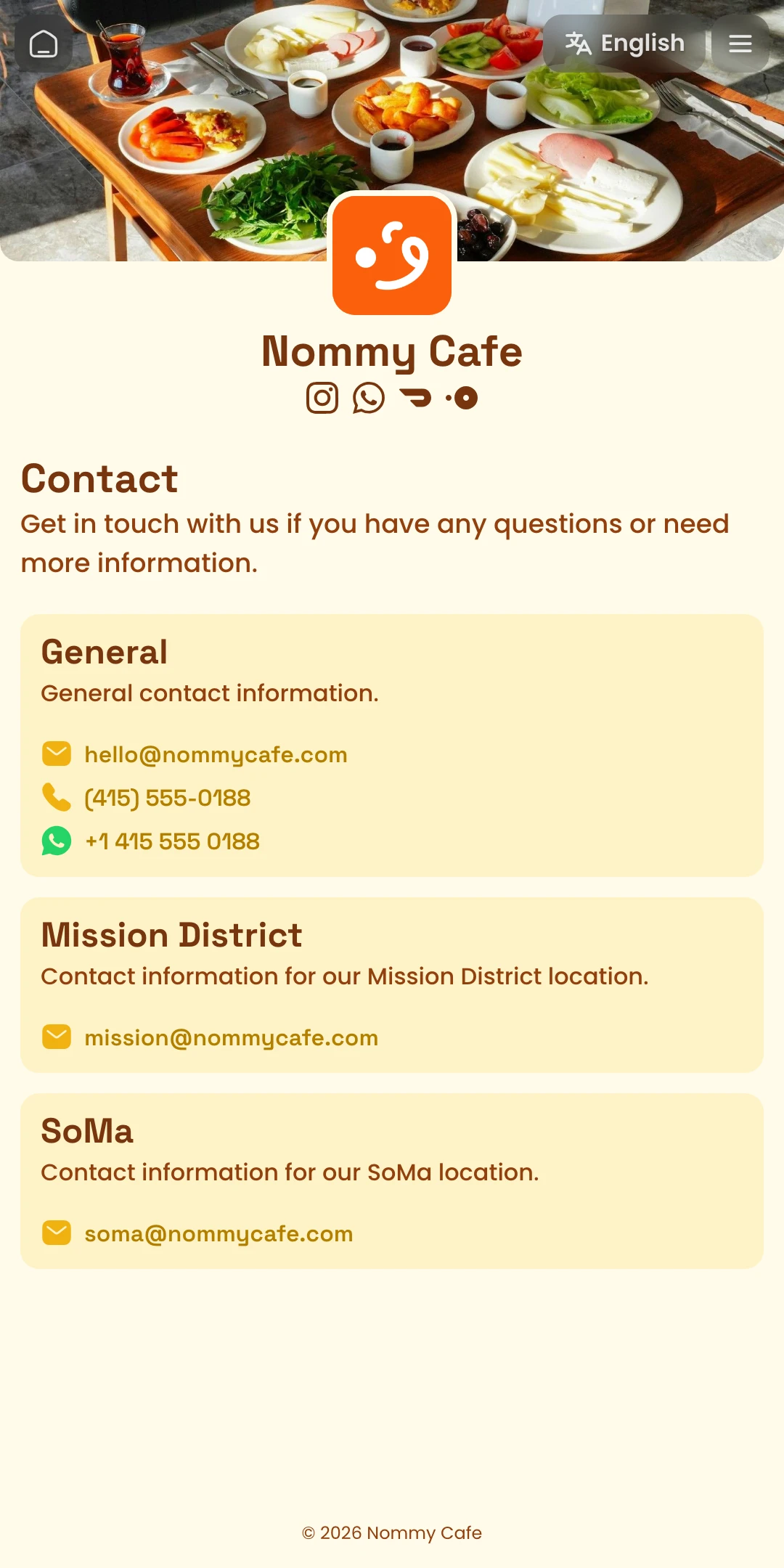 Preview of the Sunrise Contact page layout