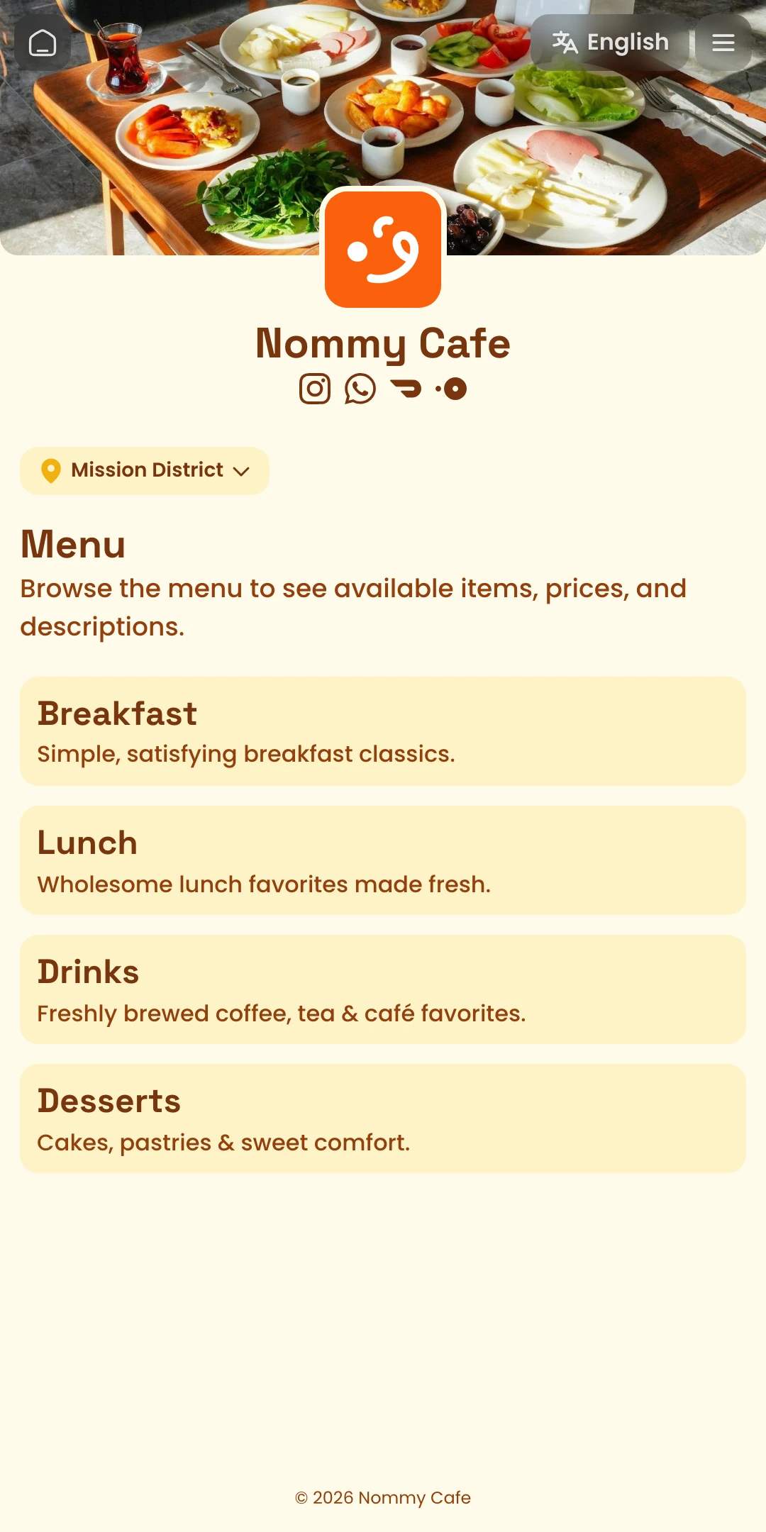 Preview of the Sunrise Menu List page layout
